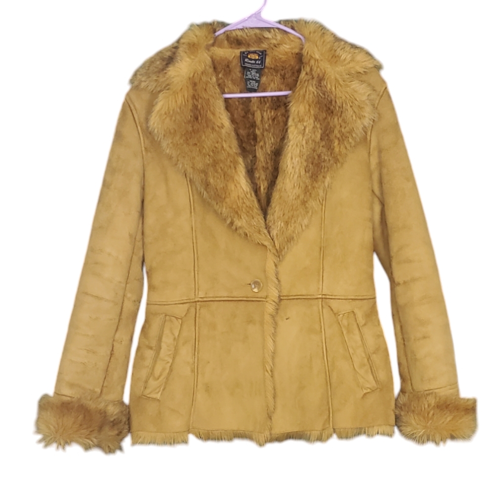 Vintage Mustard Yellow Faux Shearling Pea Coat